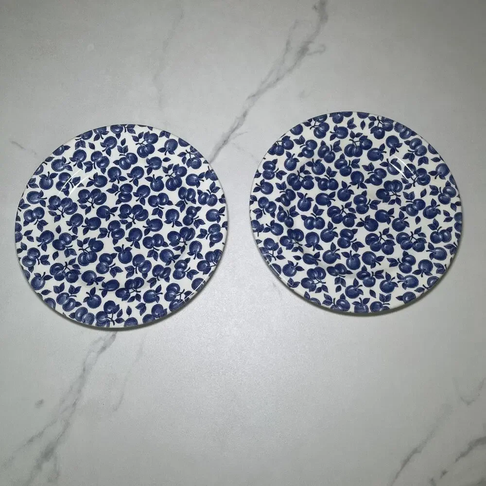 Eit Blue By English Ironstone Set (2) Blue / White Fruit Leaves 7